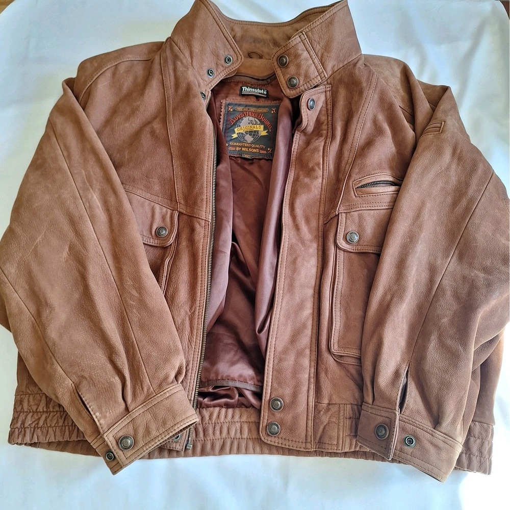 Wilsons Adventure Bound Leather Bomber Jacket Mens XL Brown Thinsulate Vintage
